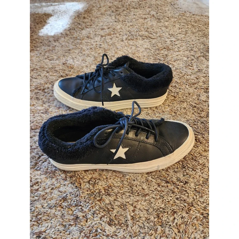 Converse One Star Low Street Warmer Black Leather Sneakers - W 7.5 / M 5.5